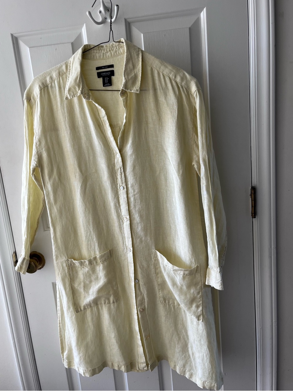 Jones & Co New York 100% Linen Collared Button Yellow Dress/Long Tunic SMALL L/S